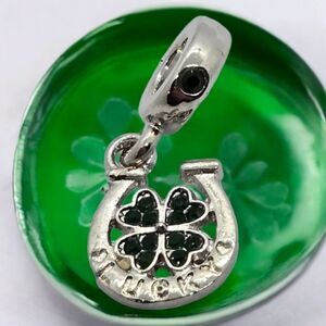 LUCKY Green Shamrock St Patrick's Day 3D Bracelet Charm Silver Jewelry Ireland